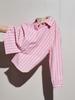 Women's Korean-Style Pink Striped Polo Long-Sleeve Shirt, Loose Fit, Versatile for Early Autumn