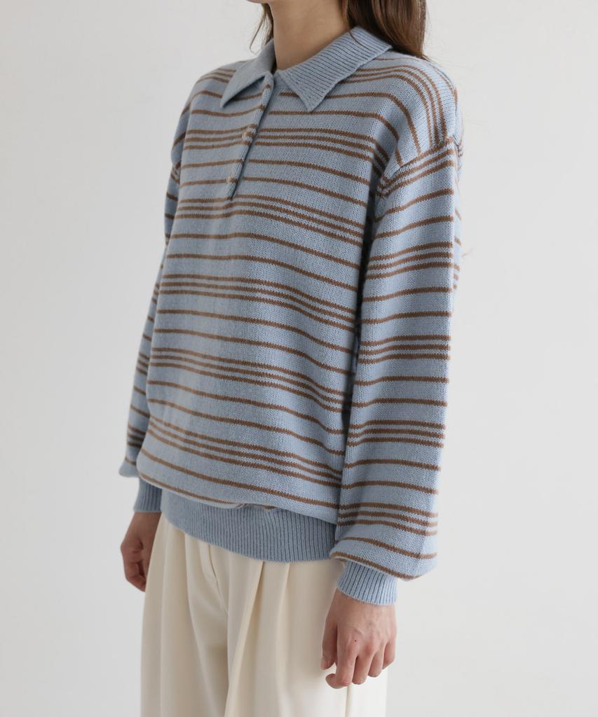 Ppaeppae Collared Loose Fit Striped Knit T-Shirt 3 Colors