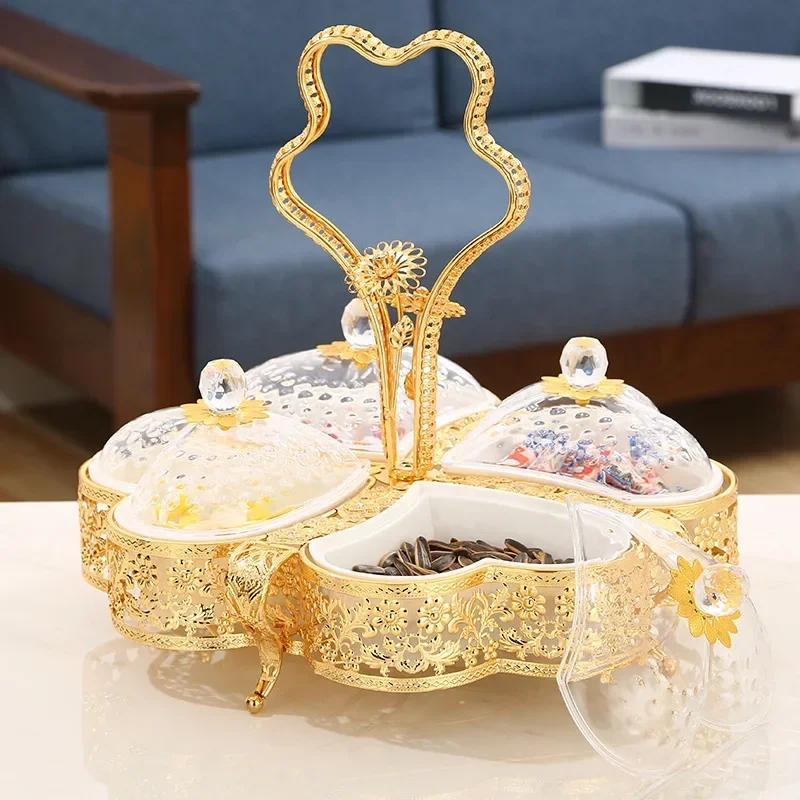 Luxury Fruit Plates Home Creative Fashion Fruit Bowl Living Room European Style Partition with Cover Candy Dried Fruit Tray
