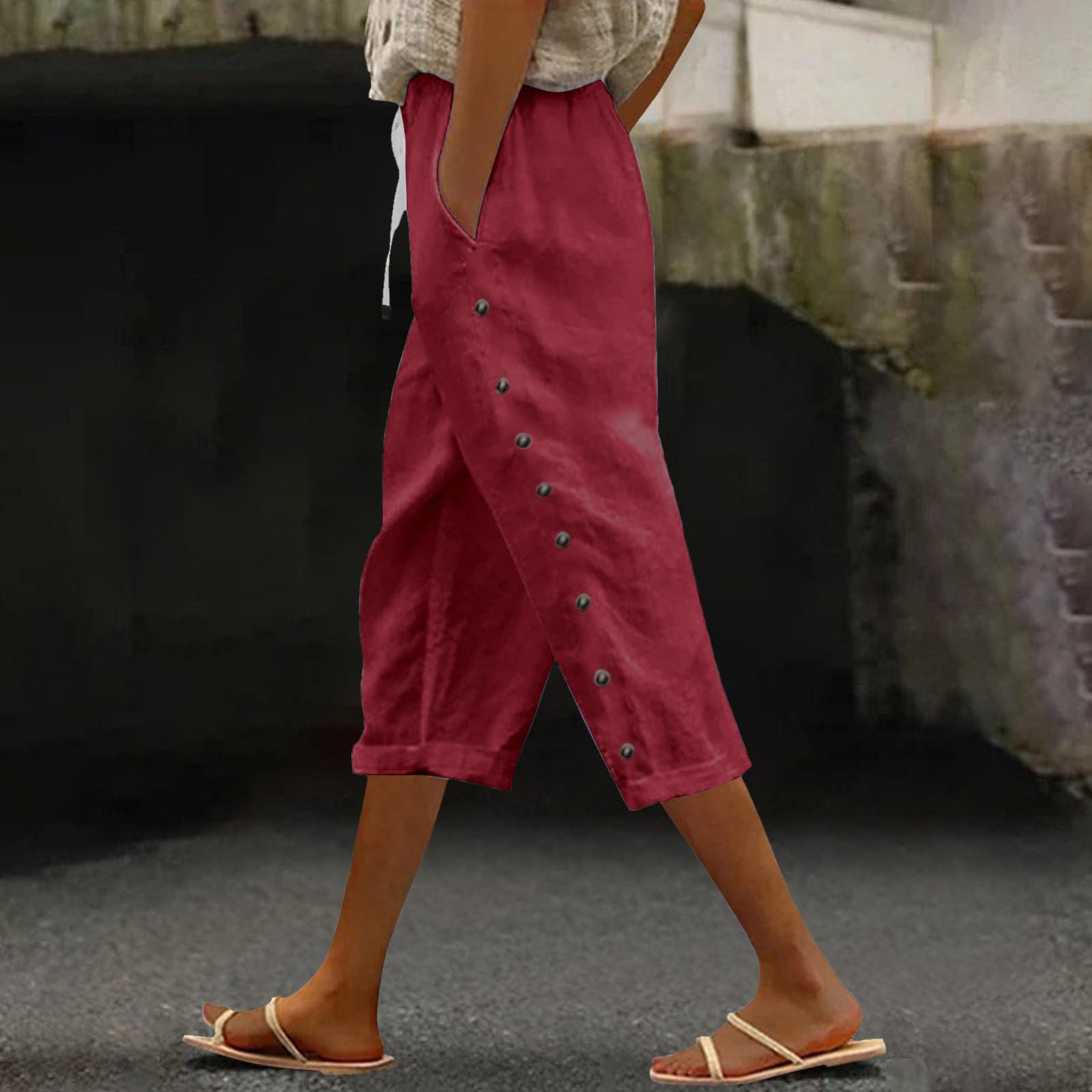 

Женские повседневные брюки с застежкой сбоку, модные, мешковатые, с эластичной талией, прямые, удобные брюки с карманом S красный