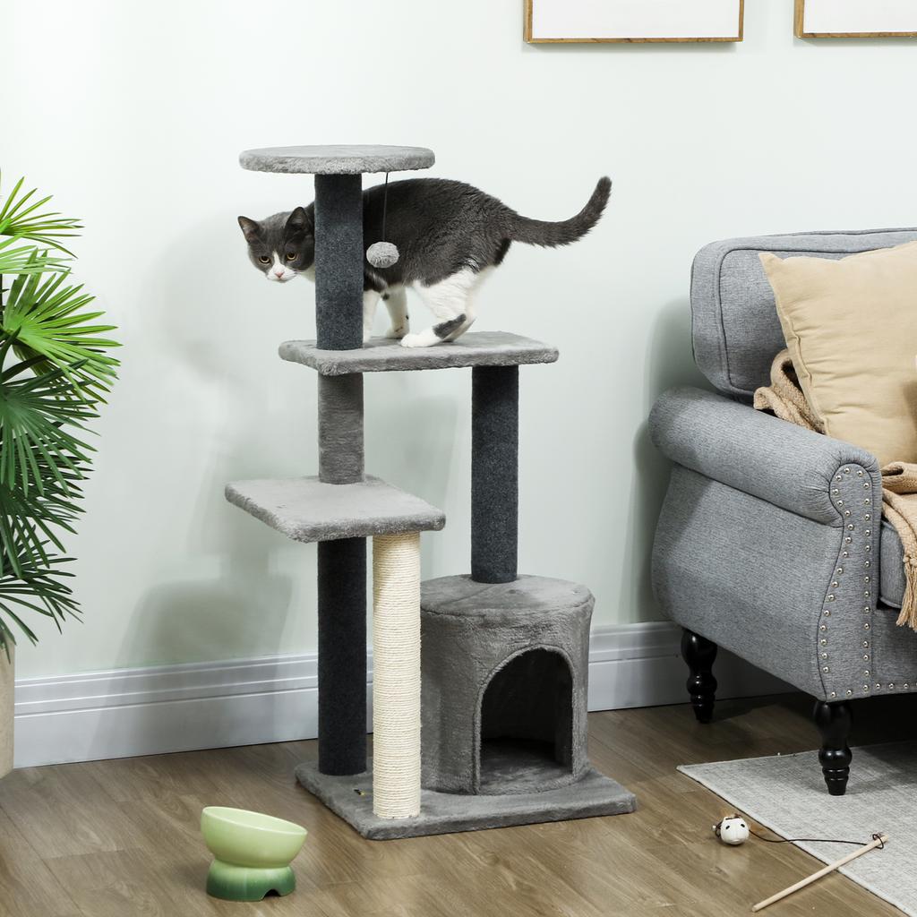 Cat Tree, 103 cm, Platforms, Plush House, Sisal Posts, Grey