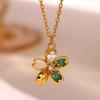 Vintage Enamel Necklace For Women Gold Color Flower Stone Charm Bee Sun Pendant Drip Oil Collier Femme Aesthetic Jewelry Gifts
