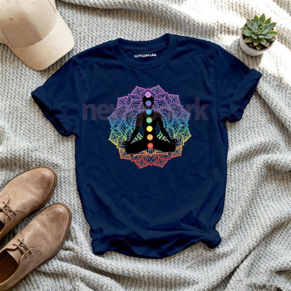 7 Chakra Spirituel Méditation Yoga Psychédélique Conscient Namaste T-shirt Femme Homme Décontracté Col Rond Coton Graphique T-shirts Hauts