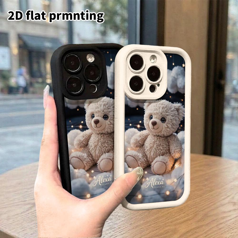 Phone Case: 2D Flat Design Suitable for iPhone 18 17 16 15 14 13 Pro Protective Case, Off-white Little Bear, Perfect Christmas and Halloween Holiday G