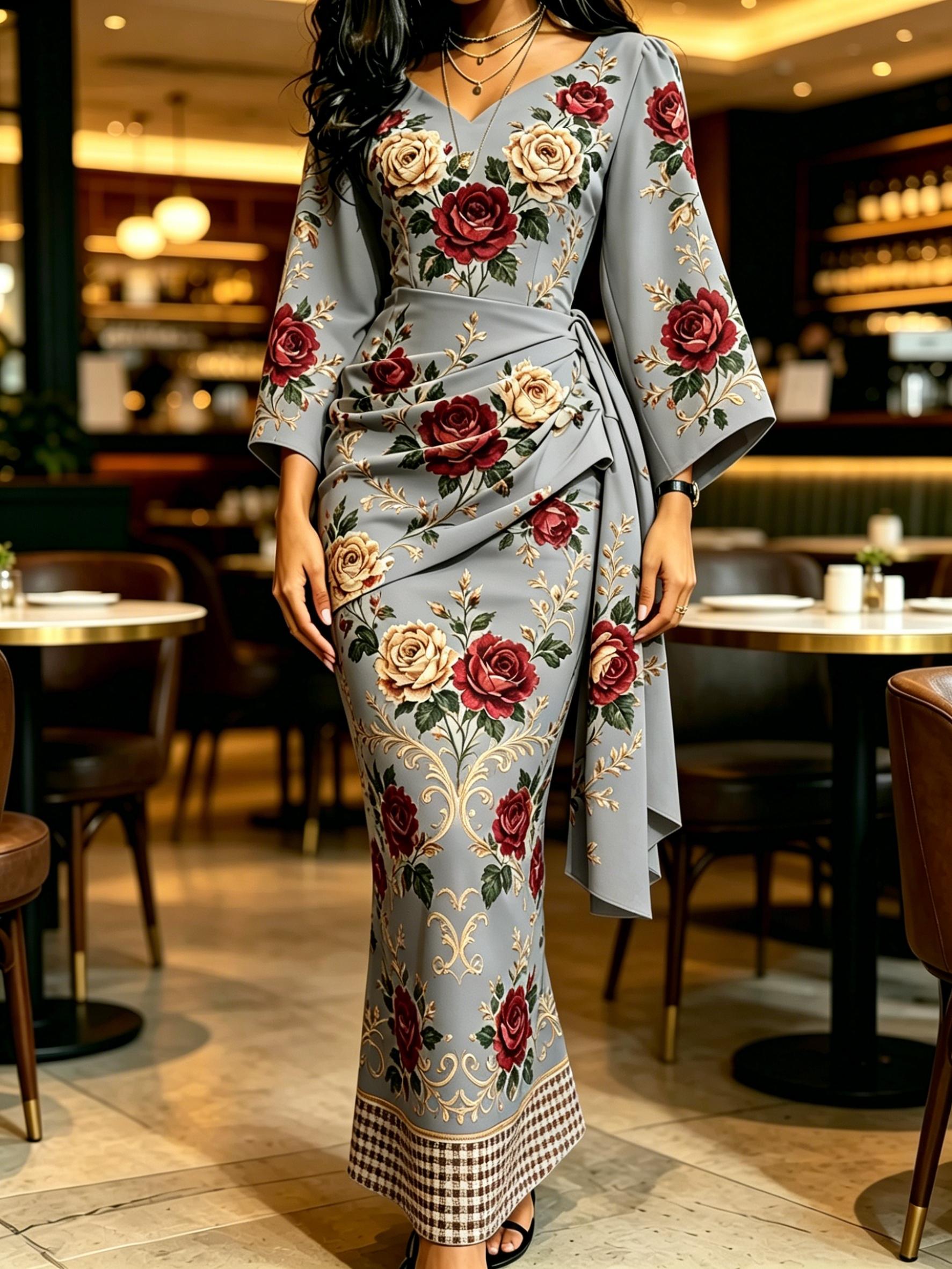 Women s Light Yellow Purple Blue Floral Print Maxi Dress V Neck Wrap Waist Flare Sleeve Party Gown XS