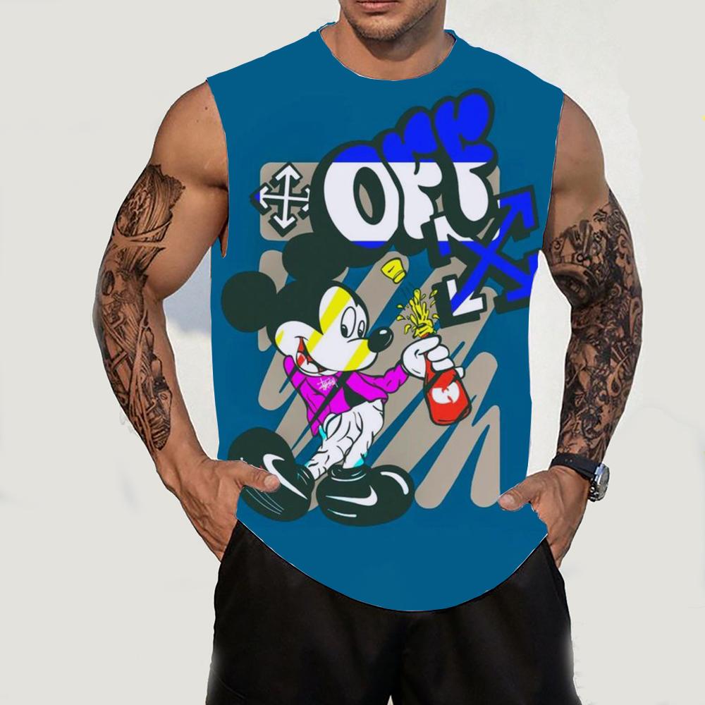 Summer Men's T-shirt Disney Mickey Mouse Printed Round Neck Short Sleeved T-shirt Street Trend Top Men's Oversized Clothing