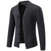 Men S V Neck Long Sleeve Fleece Knit Cardigan Solid Color Casual