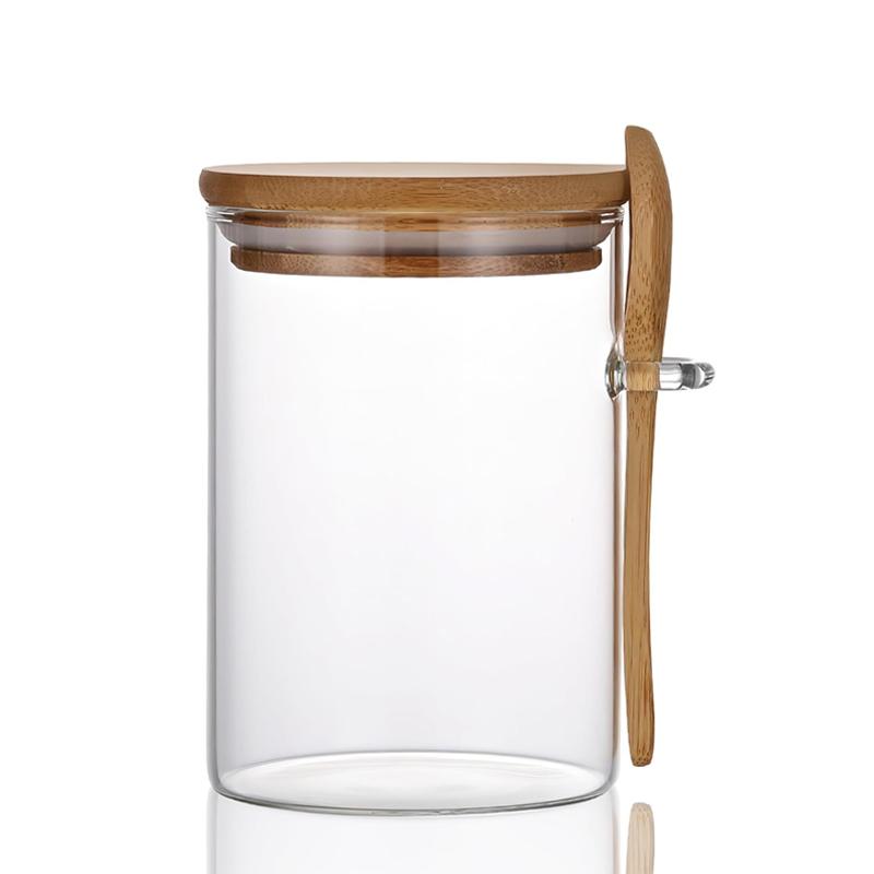 2Pcs Glass Jars Food Storage Container Spice Jars with Bamboo Lid Tea Coffee Sugar Storage Jars Small Canister for Kitchen 550ML