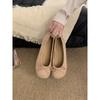 Candy Bow Light Mouth Suede Round Head Ballet Shoes Women's Soft Flat Bottom One Pedal Mary Jane Single Shoes