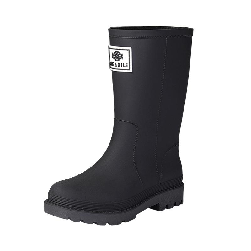 New Medium Tube Rain Shoes, Women's Non-slip Water Shoes, Fashion Water Boots, Thick-soled Rain Boots and Velvet Work Rubber Shoes