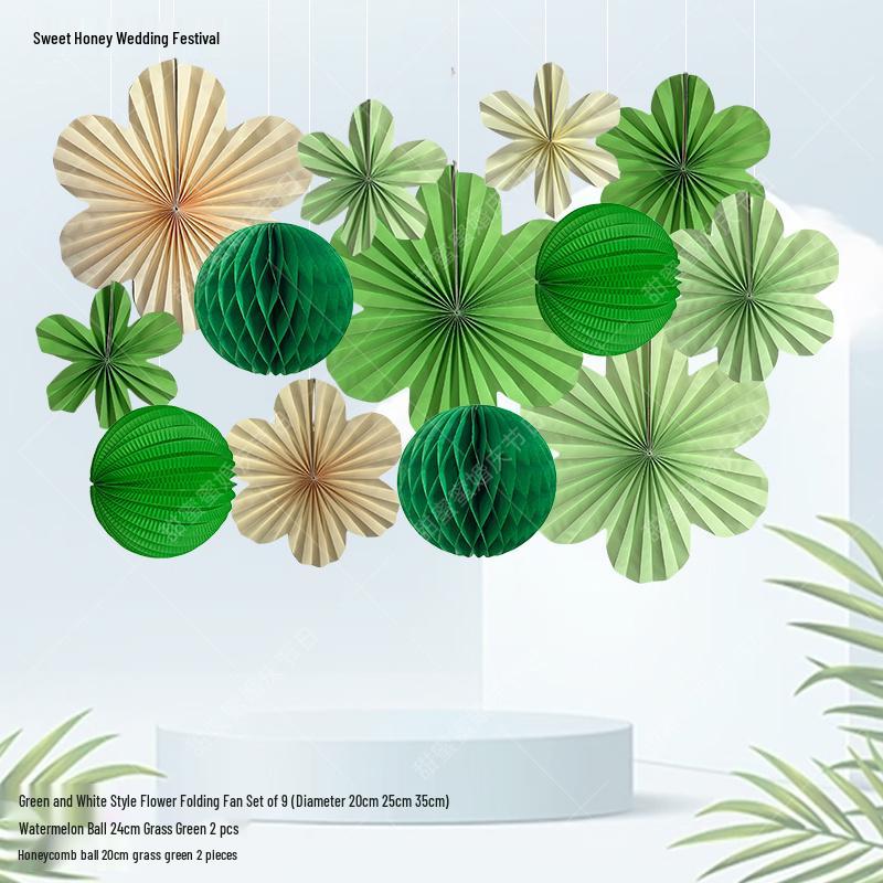 Hawaii Forest Green Wedding & Party Decor: Origami Paper Fan Theme