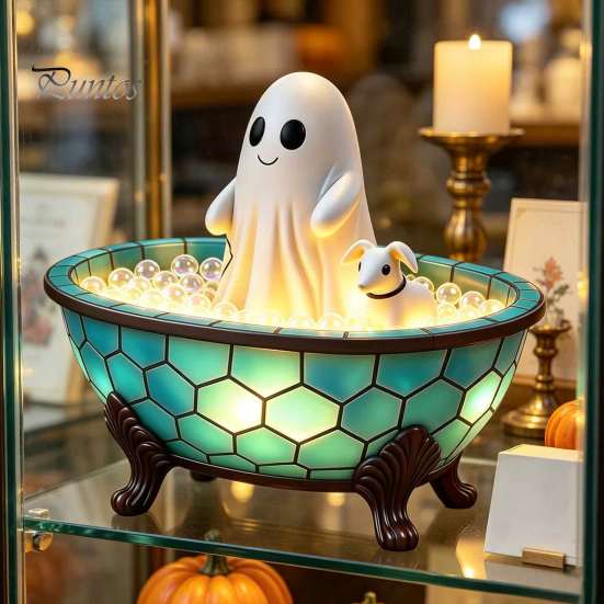 Cute Puppy In Tub Statue Ghost Bubble Bath Lamp, Night Light Halloween Decor, Decorative Spooky Home Decor for Parties & Lamp Indoor Bedroom
