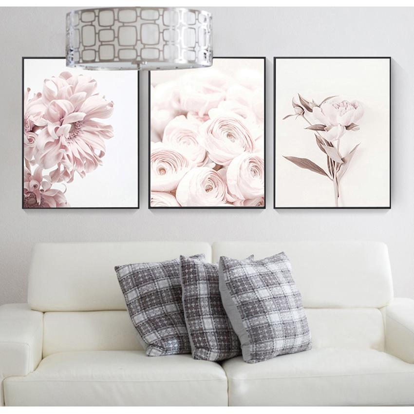 Scandinavian Decorations for Living Room, Bedroom, Rooms, Flowers, Wall Art Posters with Peons, Flower Print, Protea, Rose, Canvas, Painting