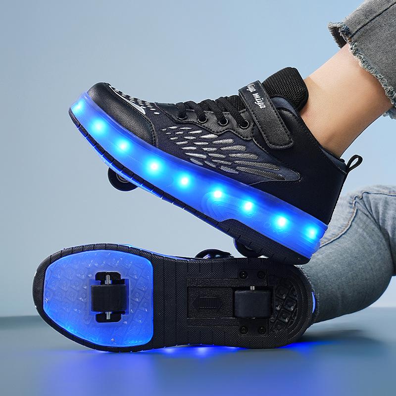 Children's Purple and White Convertible Four-Wheel Roller Shoes with Double-Wheel Hidden Skates