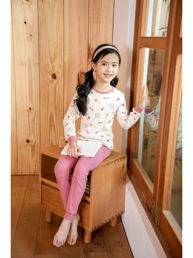 Pure Cotton Flannel Autumn/Winter Girls' Round Neck Underwear Set