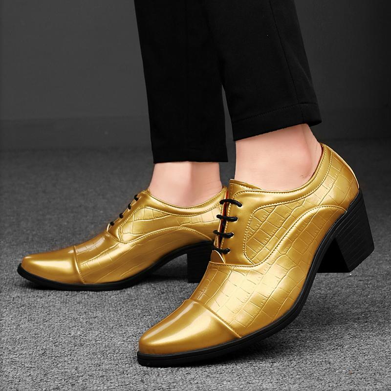 Men High Heels Silver Derby Wedding Dress Dance Business Gold Elevator Shoes Height Increase Tuxedo Shoes Plus Size