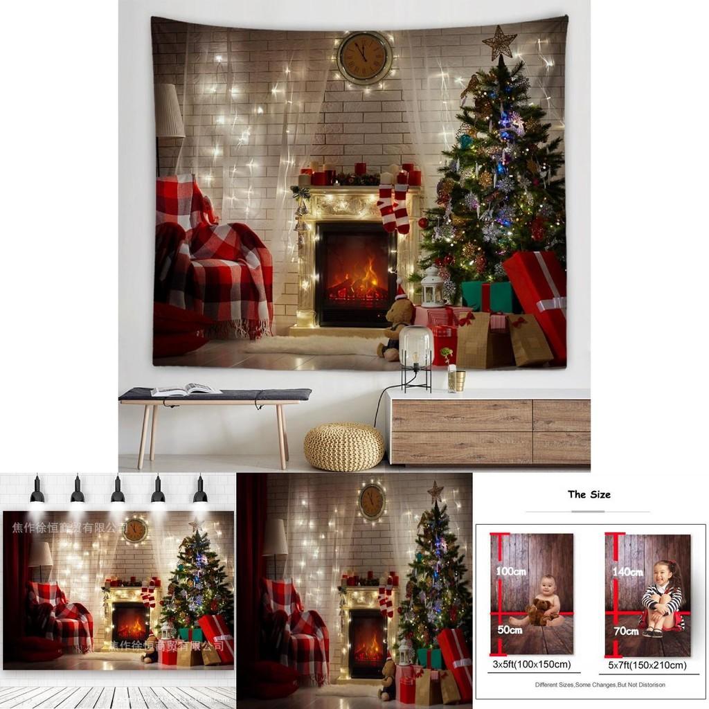 Christmas Fireplace Backdrop Banner With Polyester Fabric For Holiday Party Decor