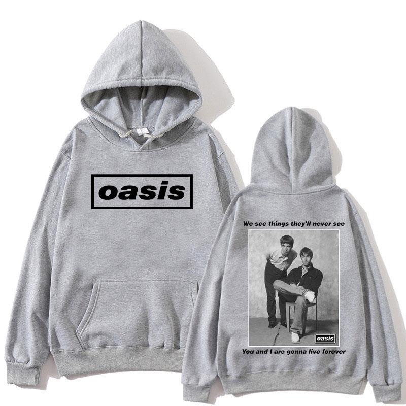 O-Oasis Graphic Hoodie British Rock Band Vintage Pullover Sweatshirts Men's Women Hip Hop Fashion Oversized Pullovers Streetwear