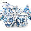 7 Pcs Blue White Metal Dice Solid Metal Polyhedral Dice Set Suitable For Role-Playing Dice PropBoard Game Gift