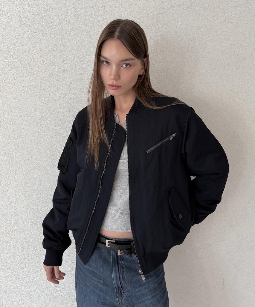 Ordes Distressed Oversized Bomber Jacket - Black