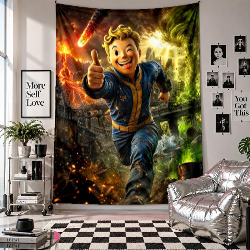 Wall TapestryFallout Vault Boy Art Hanging Cloth Decorative Background Cover for Room Decoration