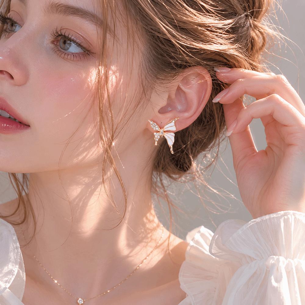Sweet Butterfly Stud Earrings Light Luxury Women's Small Earrings Elegant Zircon Earrings Daily