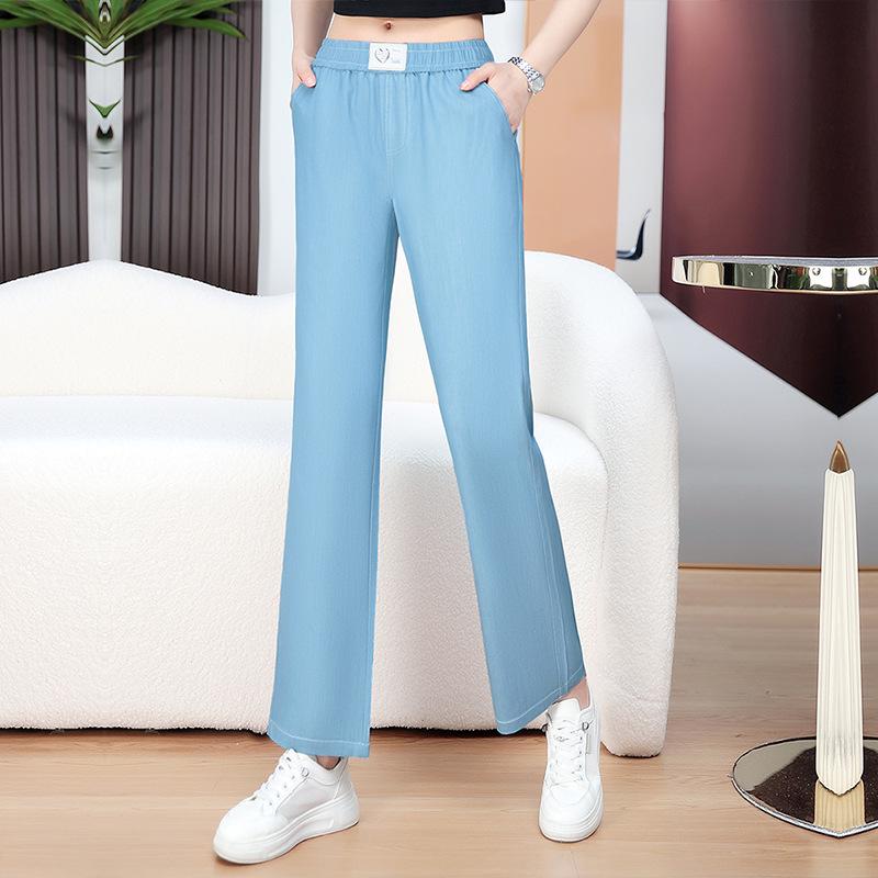 

Женские джинсы Tencel Wide Leg Summer с высокой талией - легкие, свободные, Ice Silk, прямой крой, доступны маленькие размеры 4XL (78-88 kg) небесно-голубой