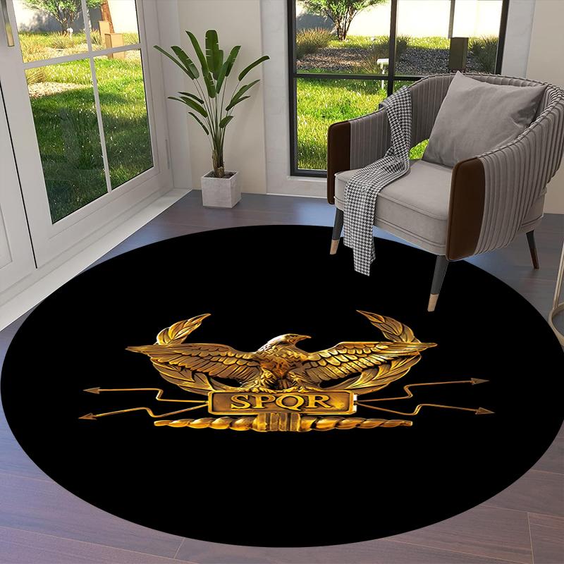 Roman SPQR Round Area Rug,Carpet Rug for Living Room Bedroom Sofa Playroom Decor,Non-slip Floor Mat