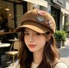 Plaid Splicing Letter Octagonal Hat Versatile Sunshade Spring and Autumn Cute Beret Showing Small Face Big Head Circumference Newsboy Hat