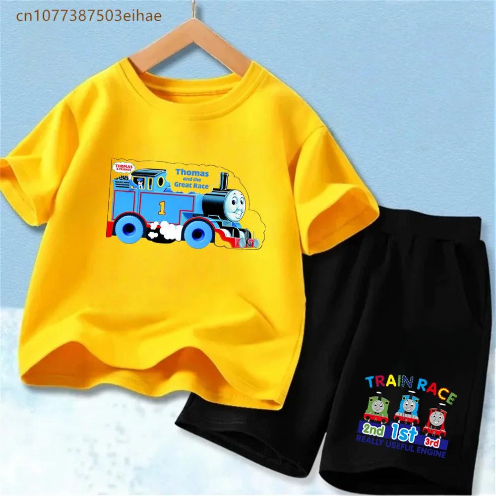 Thomas Train Children's Suit Soft Pure Polyester Tee with Vivid Train Design And Loose Shorts Cool Summer Outdoor Play Wear for Boy