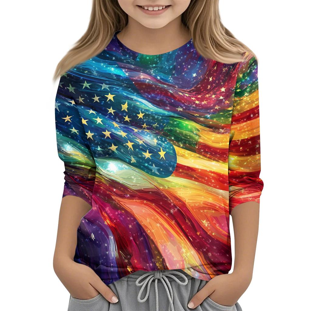 Children's Fashion Printed Round Neck Three-quarter Sleeve Top Casual T-shirt