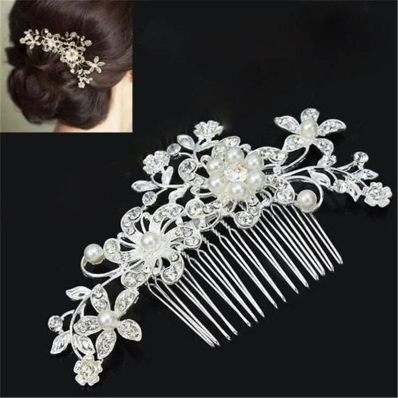 Pettine da sposa con strass, diademi in cristallo e perle, fermaglio per capelli da donna, accessorio gioiello per feste nuziali, acce da capelli miracoloso per ragazza