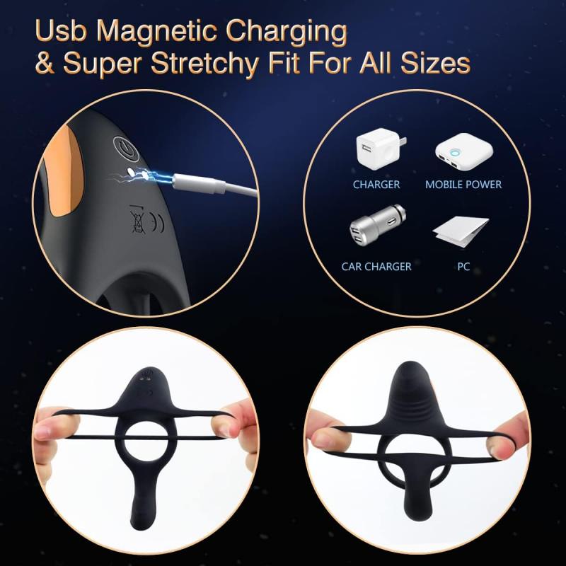 Vibrating Cock Ring with Clitoral Vibrator 10 Vibration Modes Penis Ring for Men Silicone Waterproof Sex Toys for Adult Couples Black