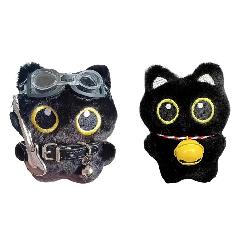 Black Cute Cat Keychain Plush Cartoon Kitten Doll Pendant Backpack Hanging Ornaments Car Keyring Birthday Gift