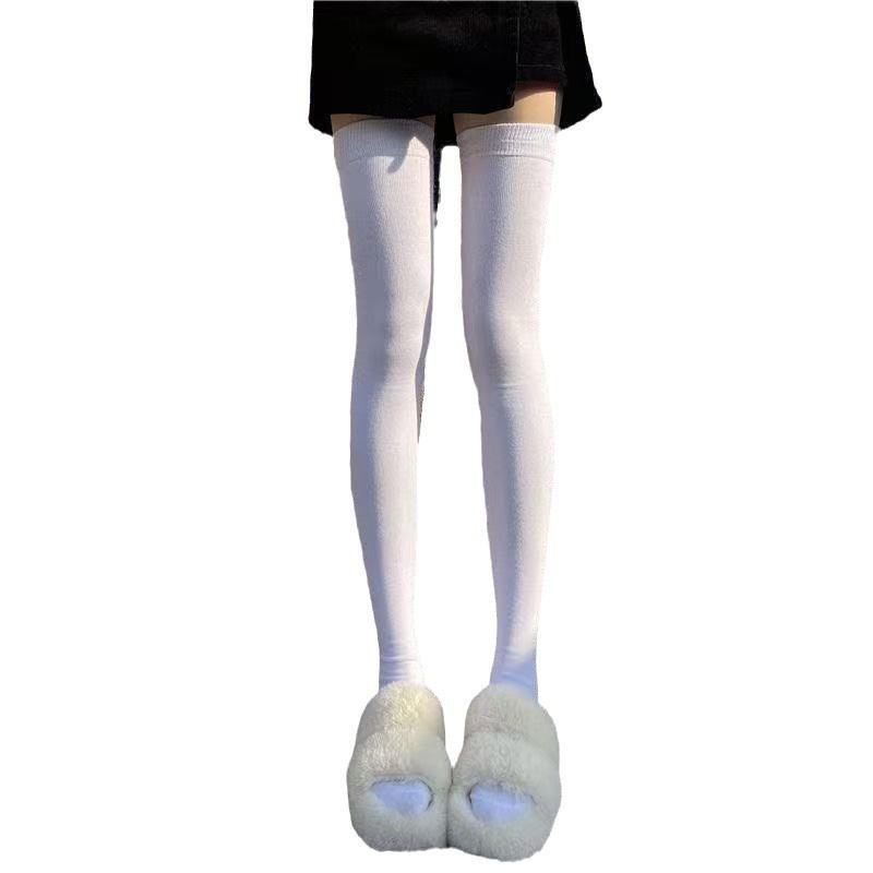 Plus Size Non Slip Silicone Warm Plush Lined Over The Knee Socks Women JK Style Thigh High Autumn Winter Stockings
