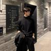 Men's Black Half-High Neck Base Layer Long Sleeve Sweater - Loose Fit, Solid Color, Warm Autumn/Winter Inner Wear for Couples.