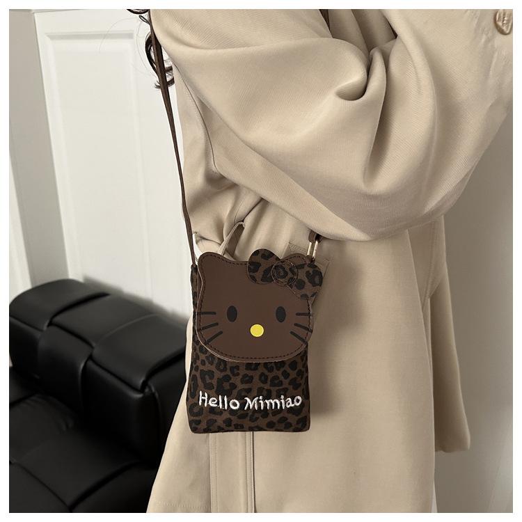 Cute Cat Print Shoulder Bag for Women Leopard Print Crossbody Purse Mini Faux Leather Handbag Trendy Fashion Casual Daily Bag
