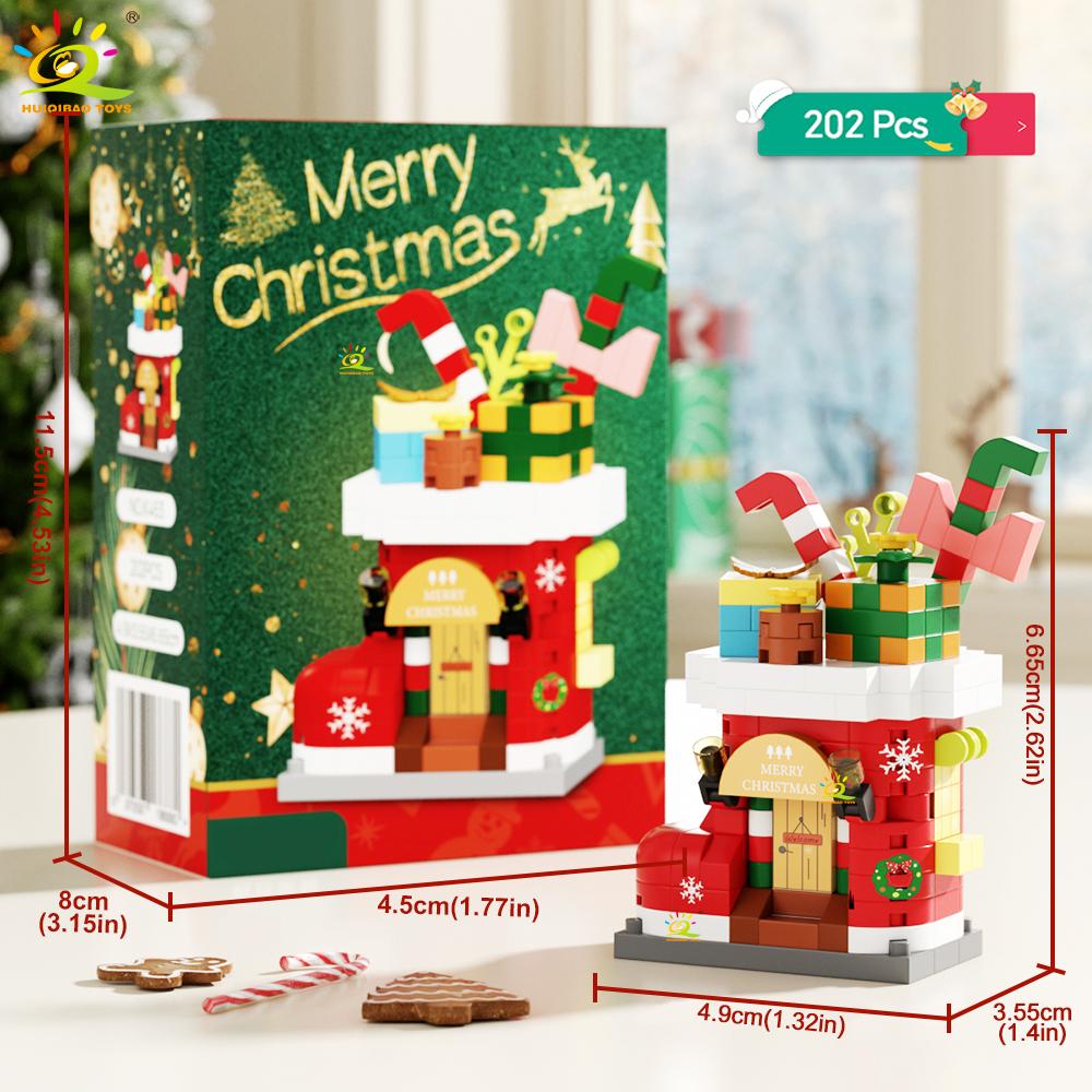 HUIQIBAO MOC Christmas Santa Claus House Building Blocks City Snow Man Candy Home Xmas Tree Brick Set Toy for Children Kids Gift