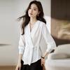 Autumn  Korean Style V-neck Lace-up Blouse Women Elegant Long-sleeve Shirt Women Office Lady Bottoming Tops Woman 29661