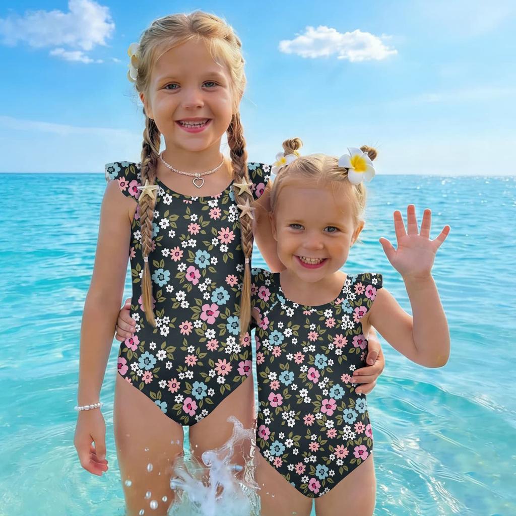 Girls One Piece Swimsuit Floral Print Sleeveless Summer Beachwear Kids Swimwear Comfortable Fit Lightweight Fabric