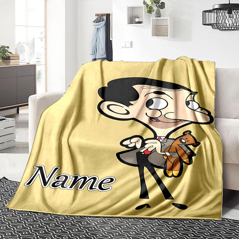 Custom Name Mr. Bean's Adventure Blanket for Couch & Bed, Plush Cozy Fuzzy Blanket Super Soft & Warm Blankets for Fall and Winter. 0908321