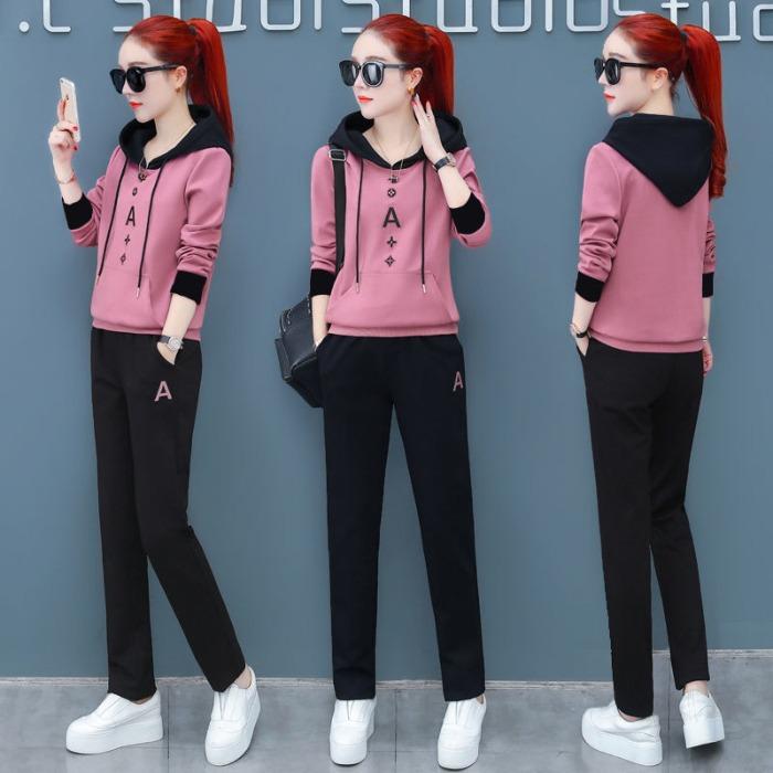 Casual Sportswear Suit for Women Spring and Autumn Loose Running Thin Hooded Sweatshirt Versatile Two-piece Set