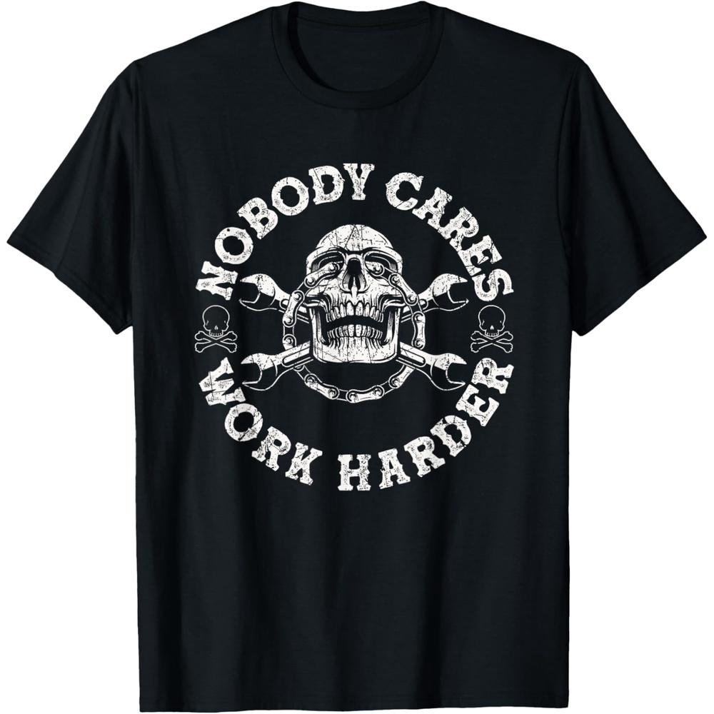 Nobody Cares Work Harder Skull Mechanic Engineer T Shirt XS чёрный