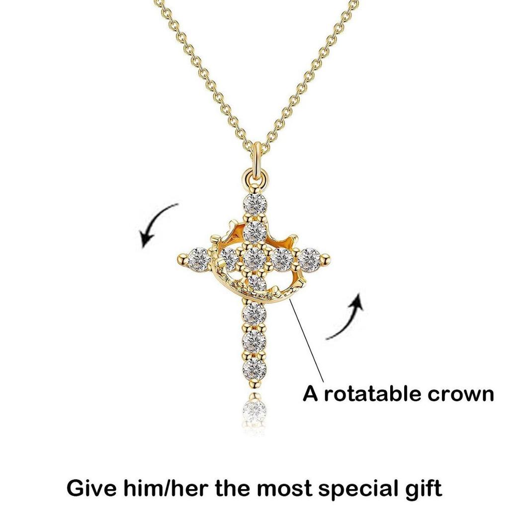 Popular Crown Cross-Shaped Necklace for Women, Light Luxury, Niche, High-End, European and American Foreign Trade Jewelry