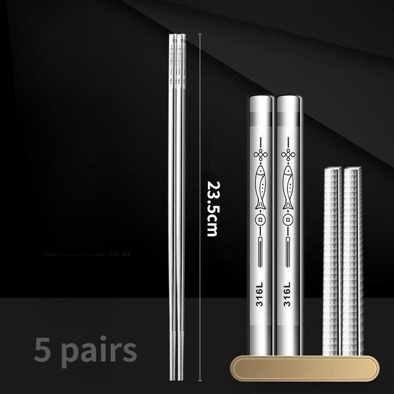 5 Pairs Chopsticks Food Grade Stainless Steel Household High End Light Luxury Premium Feel Commercial Catering