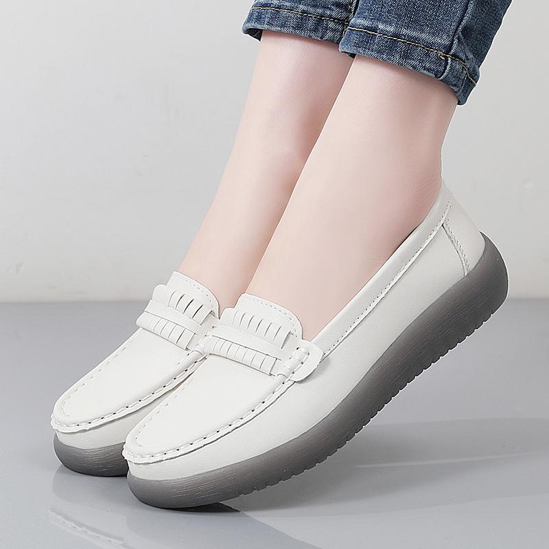 Women Black Moccasins Driving Shoes Flats Casual Nurse Shoes Loafers Simple Soft White Office Shoes Large Size