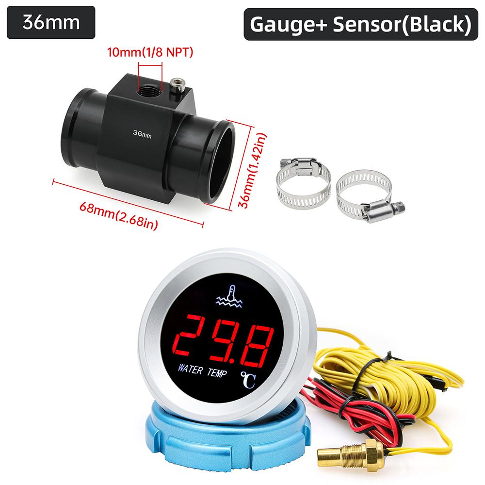 Car Water Temperature Gauge With 10mm Temp Sensor Car Digital LCD Temp Display For Car Truck Boat With 26~40mm Adapter (Option)