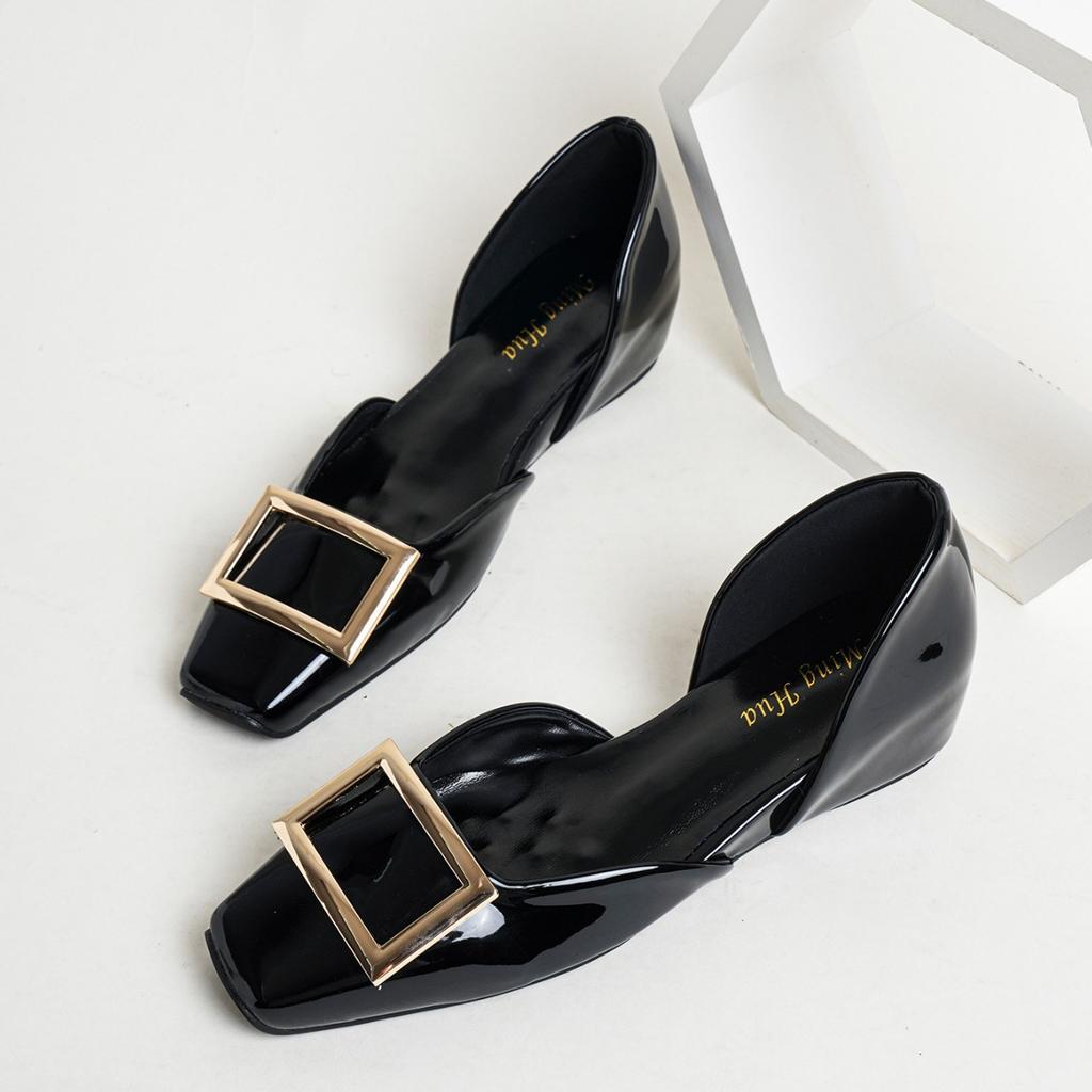 Sheepskin version~ Small inner height increase square head buckle leather hollow Mary Jane single shoes VR5cm light height increase shoes