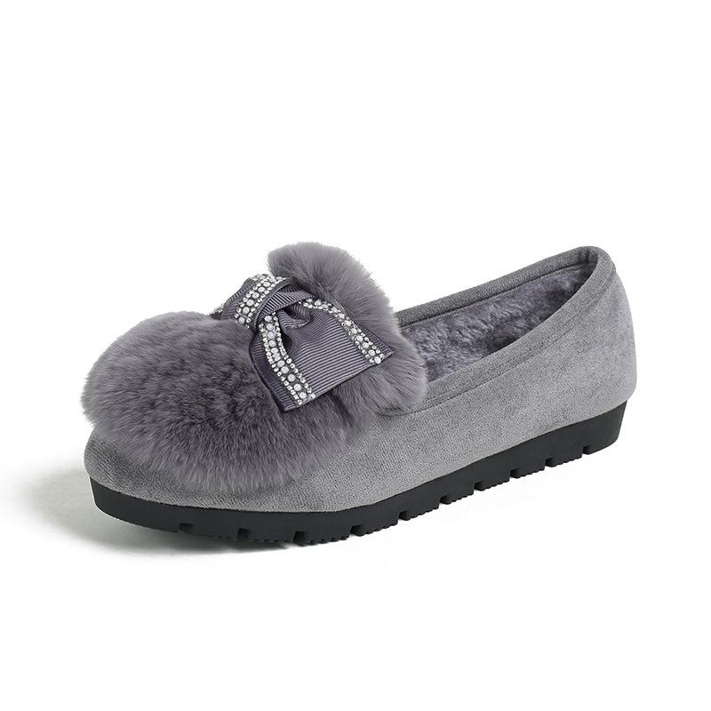 T5 Mao Mao Shoes Women's Winter Round Head Thick-soled Warm Cotton Shoes Large Size One Pedal Doudou Single Shoes