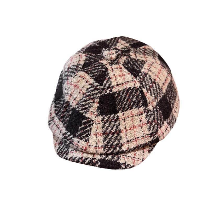 Classic Plaid Blend Womens Newsboy Cap With Warm Breathable Fabric For Fall Winter Style